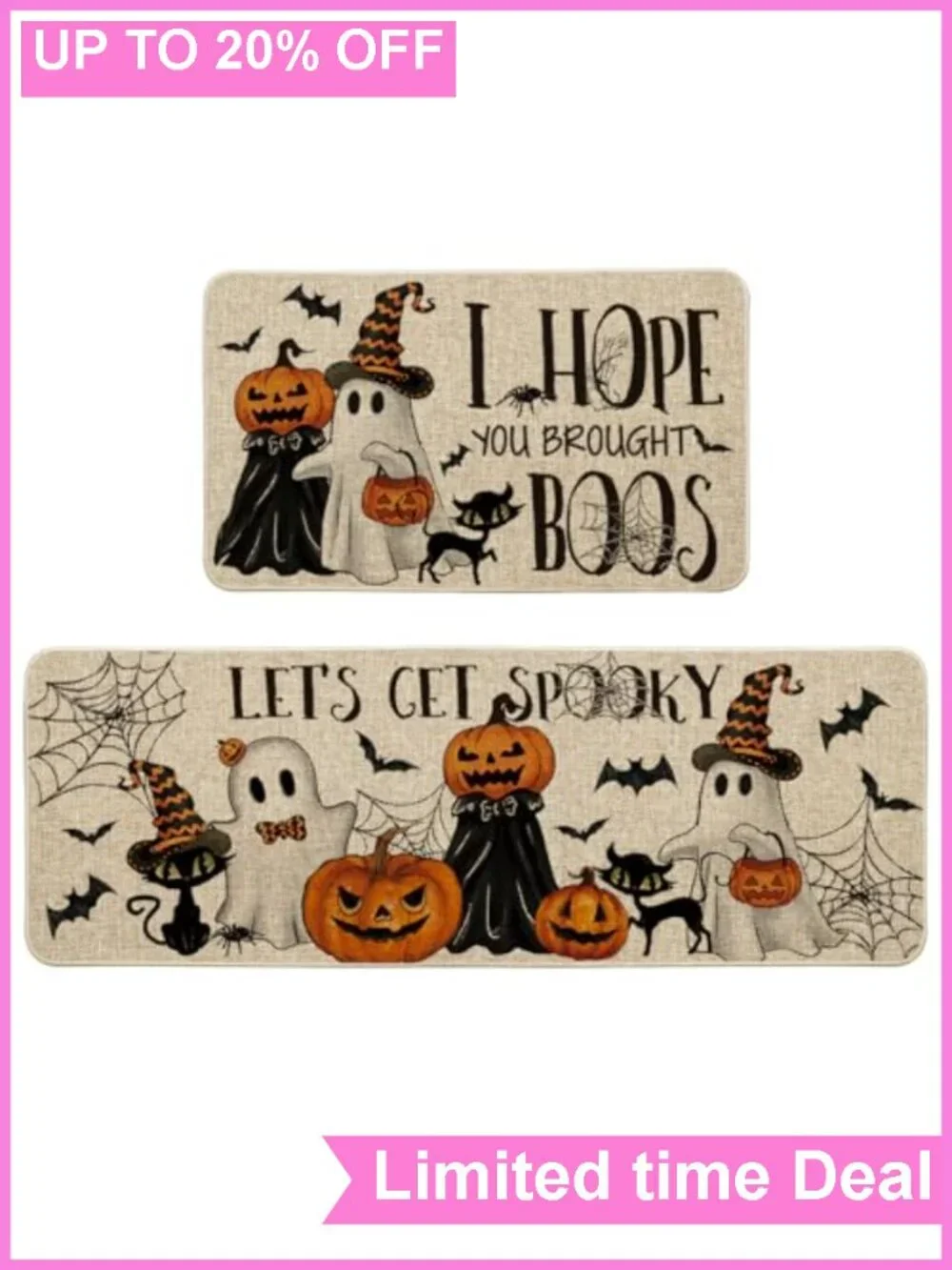 Halloween Spider Web Kitchen Mats Set of 2 Non-Slip Rubber Polyester Felt